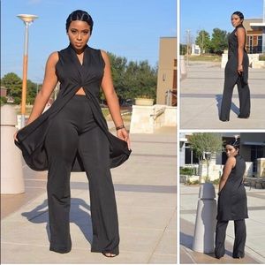 Black Sleeveless Two-Piece Pants Set
